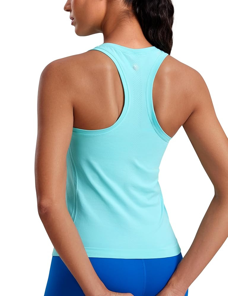CRZ YOGA Seamless Womens Breathable Workout Tank Tops Racerback High Neck Sleeveless Running Athl... | Amazon (US)