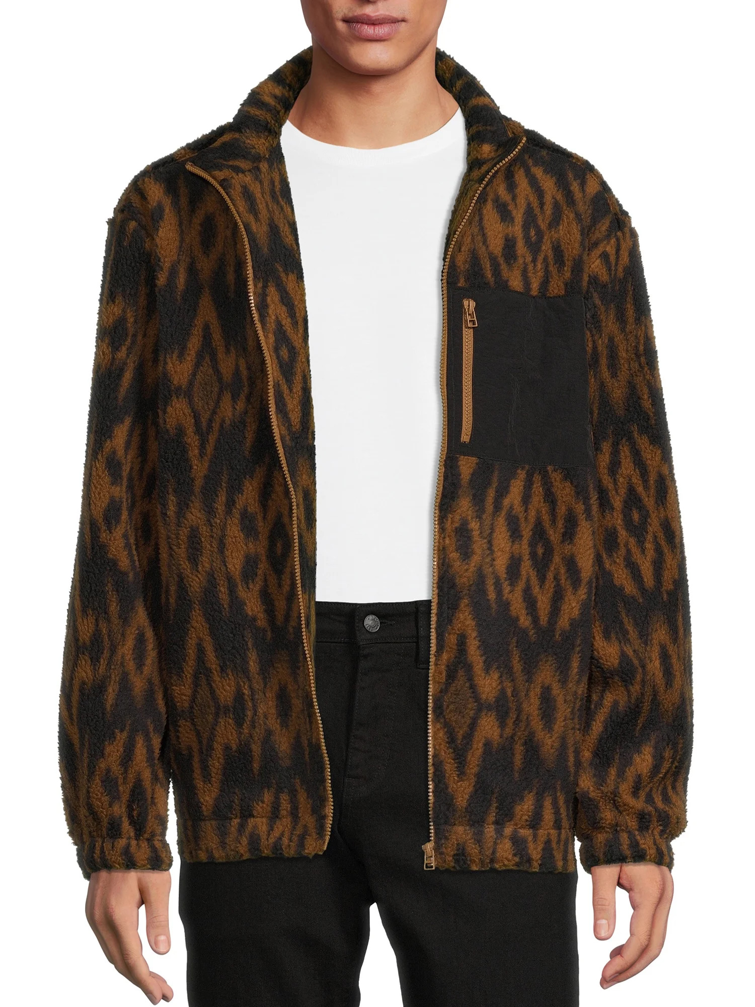 No Boundaries Men's and Big Men's Faux Zip-up Sherpa Jacket, Sizes XS-3XL | Walmart (US)