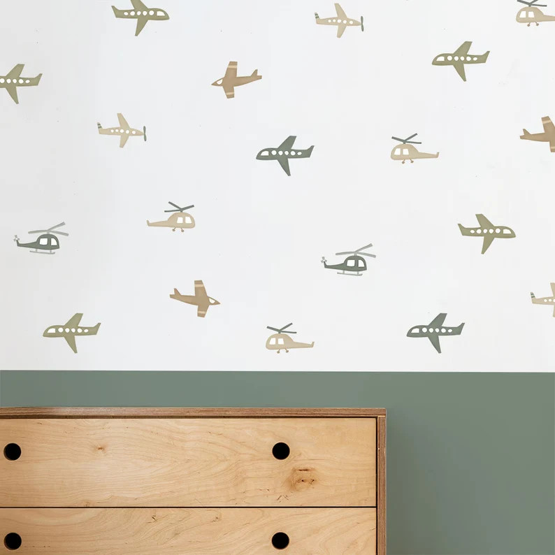 Airplanes Wall Decals Watercolor Removable Reusable Fabric Wall Decals, Kids Room Decal, Kids Wal... | Etsy (US)