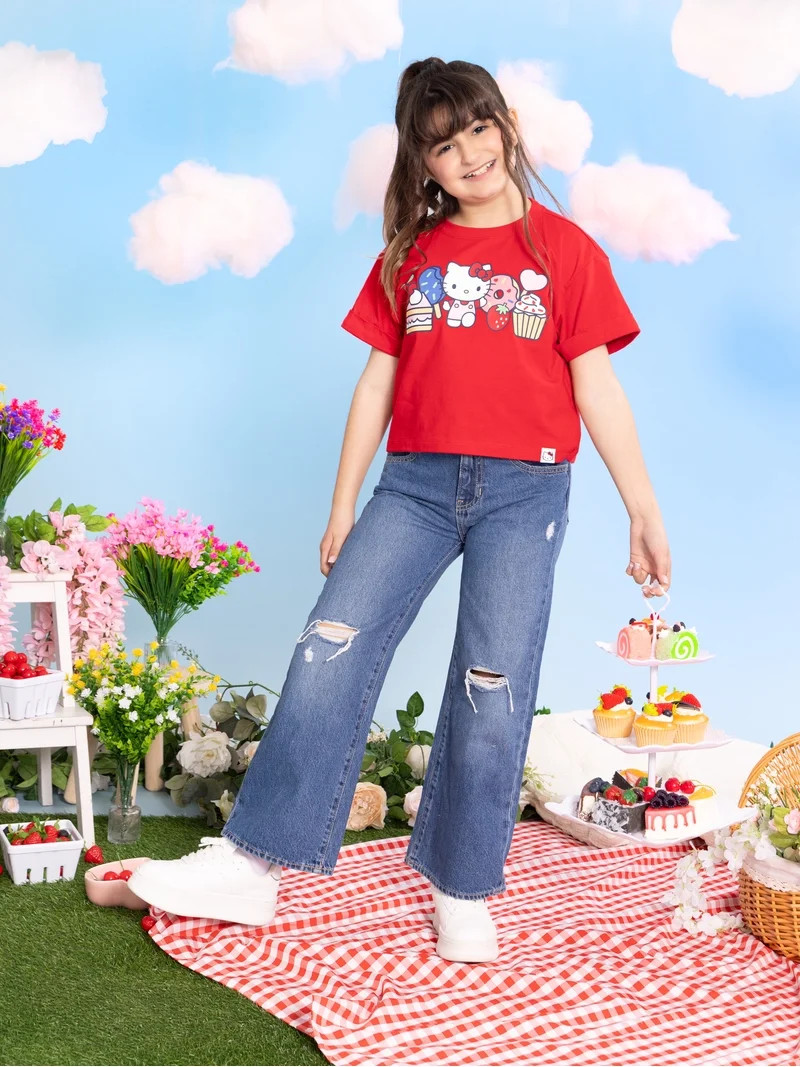 Wonder Nation Hello Kitty Girls Graphic Tee with Short Sleeves, Sizes 4-16 | Walmart (US)