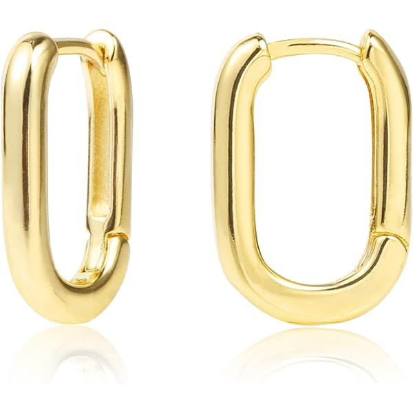 Gold Hoop Earrings for Women,Dainty Chunky Gold Earrings 14k Gold Plated Hypoallergenic Claw CZ H... | Amazon (US)