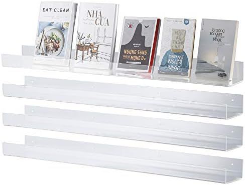 CRIZTA 36" x 4.7” Acrylic Floating Bookshelf (4 Pcs), 5mm Thick Crystal Clear Wall Ledge Shelf ... | Amazon (US)