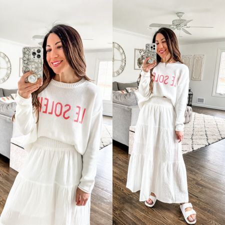 Social thread code: tammy10. Small in all. Gauze skirt. Maxi skirt. White skirt. Summer sweater. Spring sweater. Z supply. Zsupply. Vacation outfit.

#LTKfindsunder100 #LTKover40 #LTKsalealert