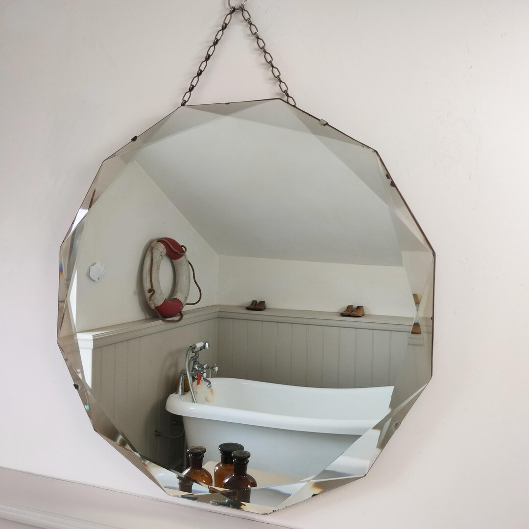 Stunning LARGE 24x24 12-sided Round VINTAGE Bevel MIRROR in Gently Aged Conditionsparkling Comple... | Etsy (US)