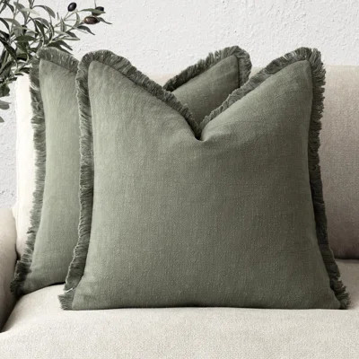 Decorative Linen Fringe Throw Pillow Covers Cozy Boho Farmhouse Cushion Cover With Tassels Soft Accent Pillowcase,(Olive Green/2 Pcs) | Wayfair North America
