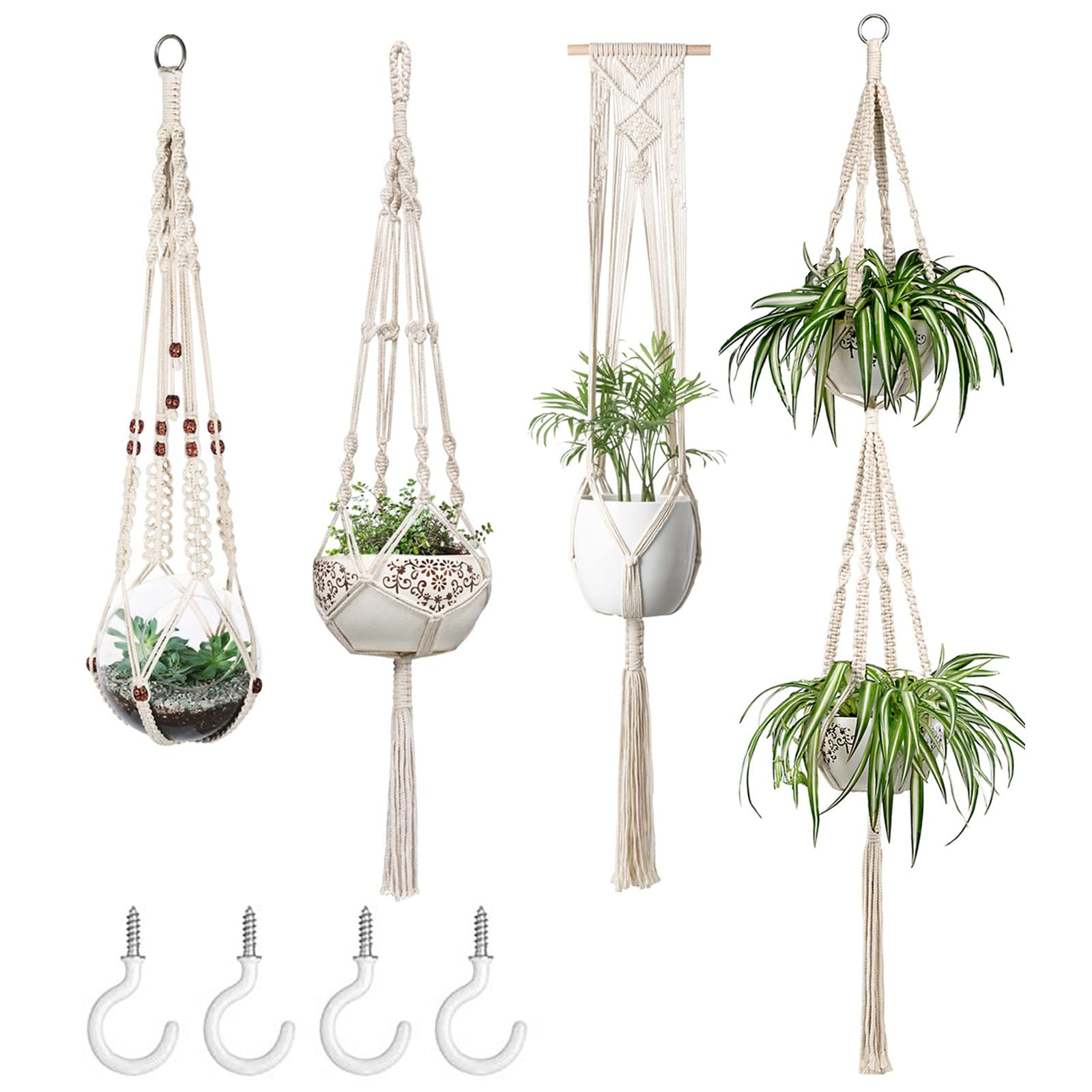 Mkono Macrame Plant Hangers Set of 4 Indoor Hanging Planter Basket Wall Decorative Flower Pot Holder | Amazon (US)