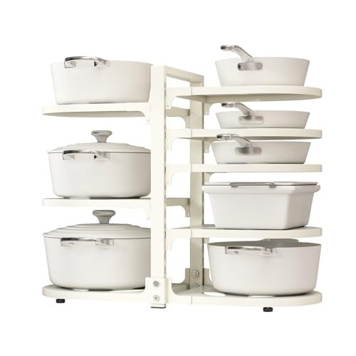 Fovkdcvw Adjustable Heavy Duty Pots and Pans Organizer Under Cabinet, 8-Tier Pot and Pan Organizers Inside Cabinet, Kitchen Cabinet Organizers and Storage, White | Amazon (US)