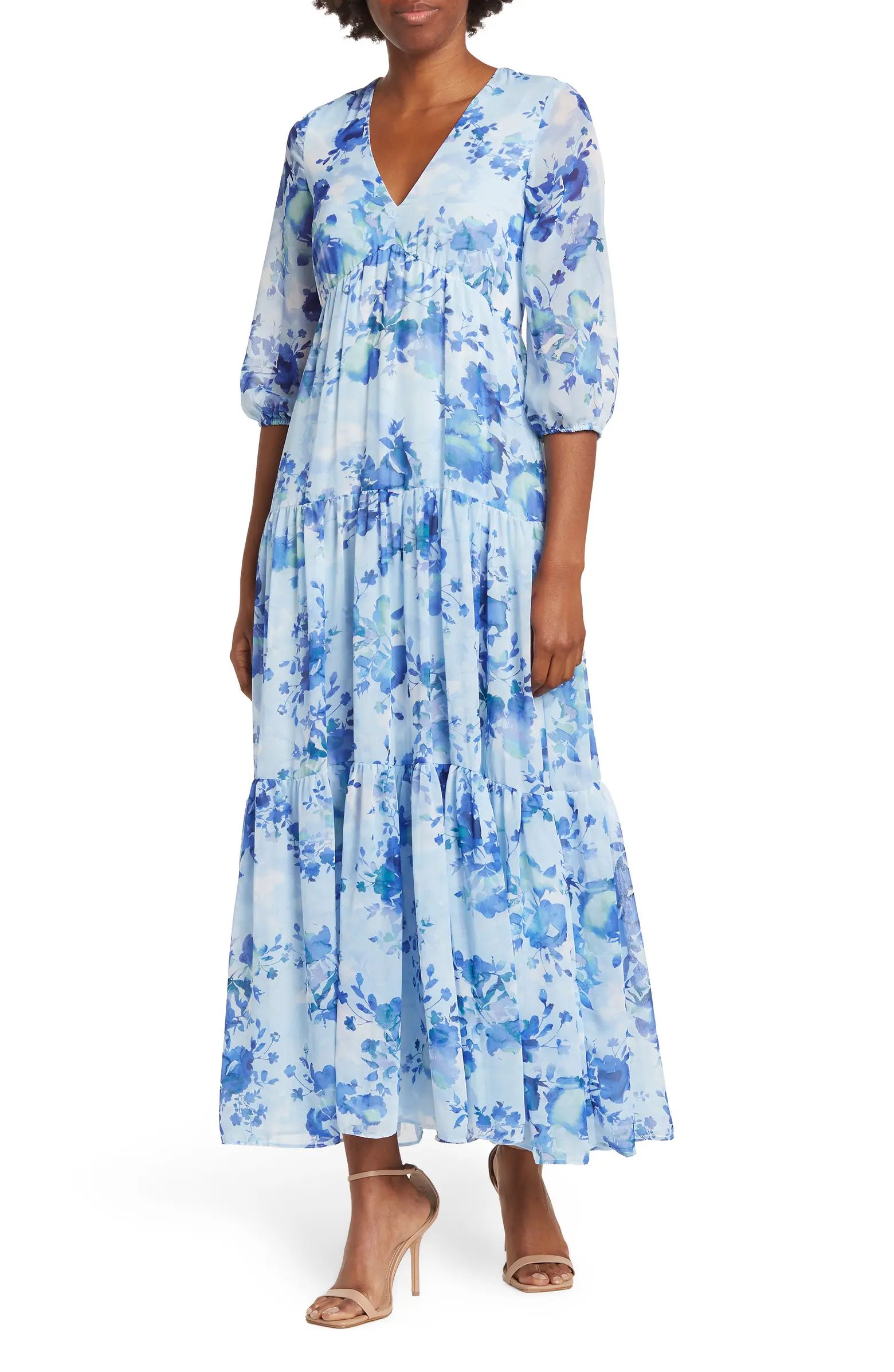 Gabby Skye Floral Chiffon 3/4 Sleeve Maxi Dress | Nordstromrack | Nordstrom Rack