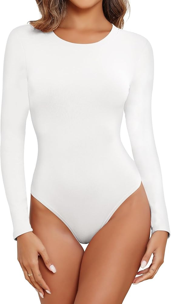BALENNZ Womens Long Sleeve Bodysuit Round Neck Bodysuit Shirts for Women Crew Neck Body Suits Top... | Amazon (US)