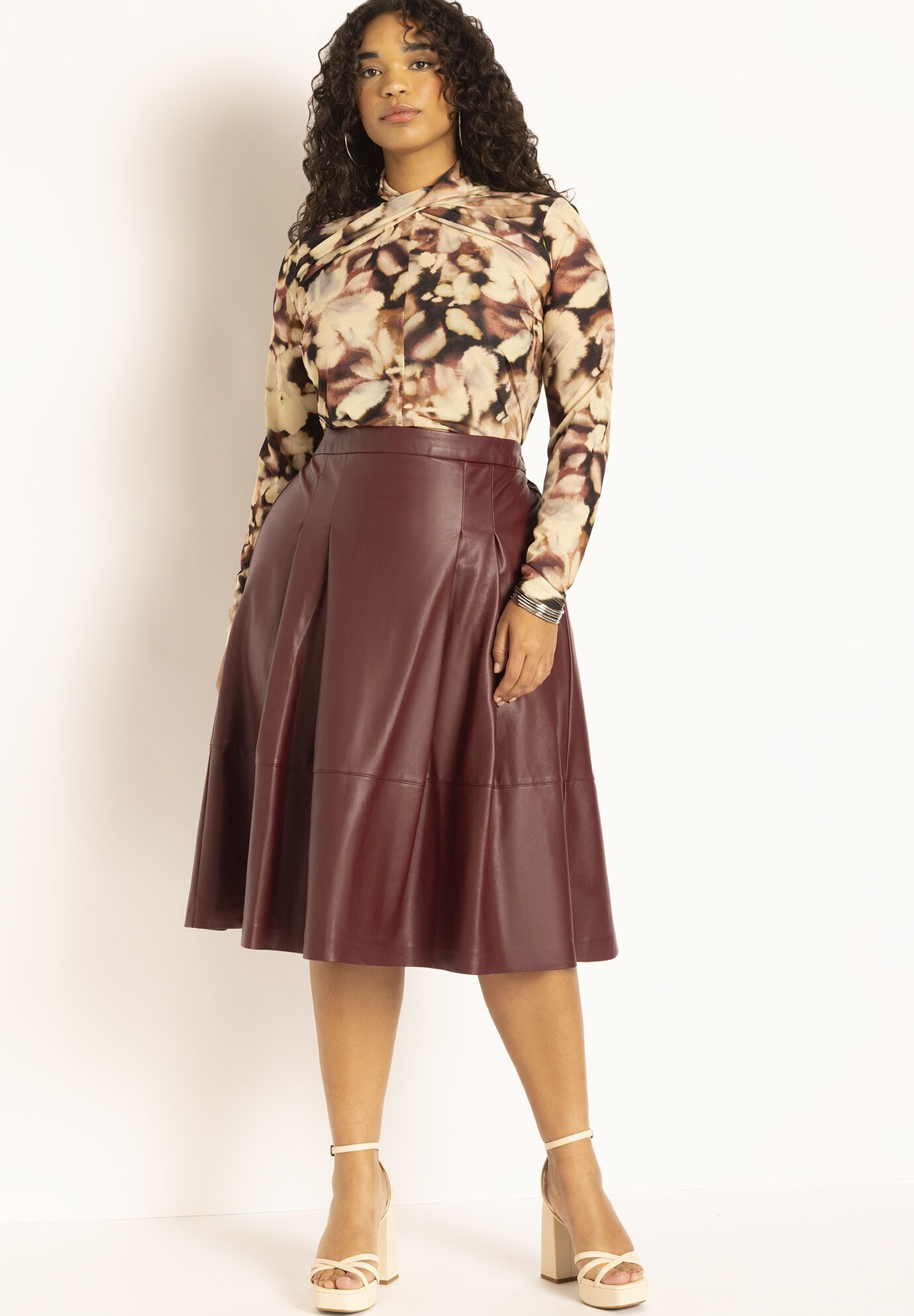 Faux Leather Full Midi Skirt | Eloquii