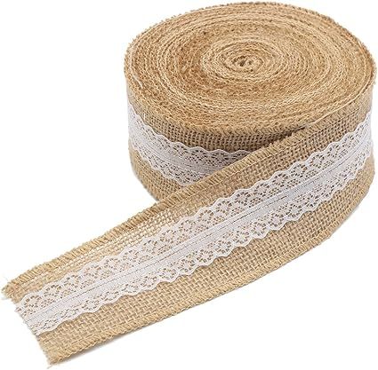 Decora Natural Jute Burlap Ribbon Roll with White Lace Trims Tape for DIY Crafts Wedding Decorati... | Amazon (US)