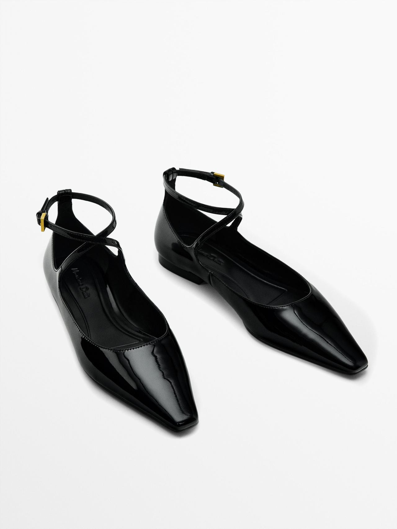 Lederballerinas mit Knöchelriemchen und Schnalle | Massimo Dutti DE