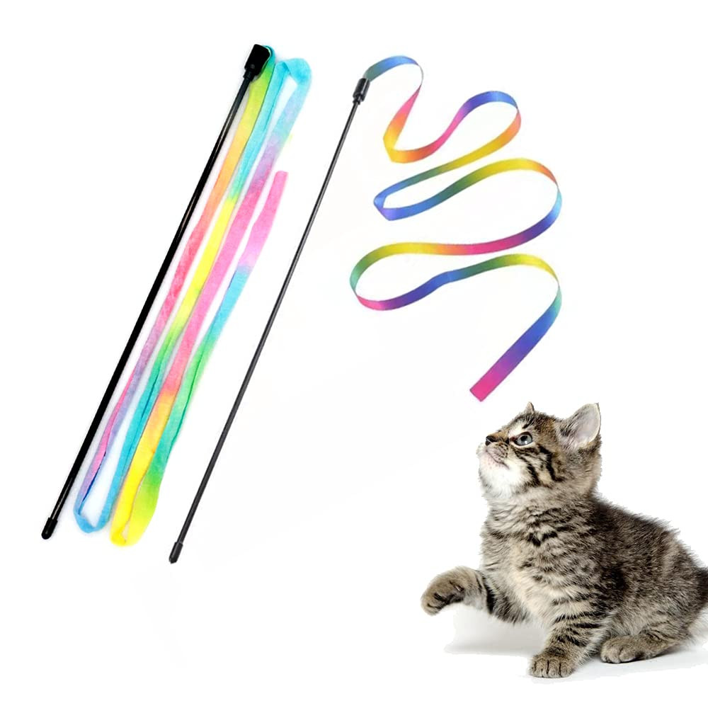 LASOCUHOO Interactive Cat Rainbow Wand Toys, Interactive Cat Teaser Wand String, Colorful Ribbon ... | Amazon (US)