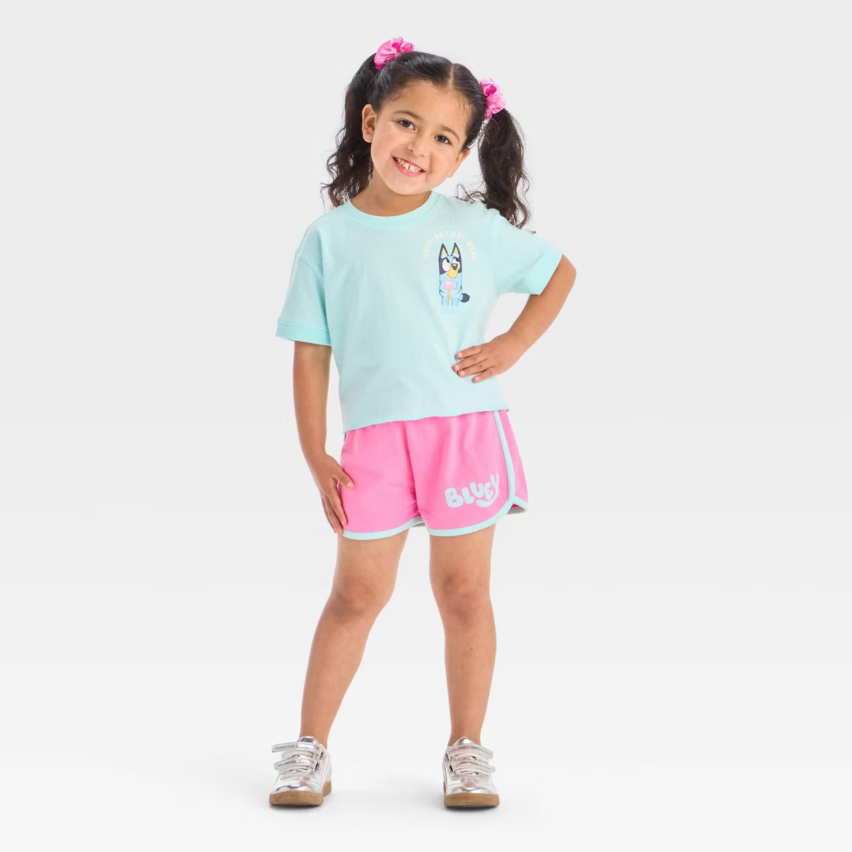 Toddler Girls' 2pc Bluey Short Sleeve T-Shirt and Shorts Set - Blue/Pink | Target