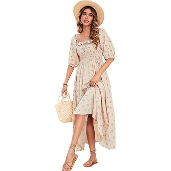 R.Vivimos Women Summer Half Sleeve Cotton Ruffled Vintage Elegant Backless A Line Flowy Long Dres... | Amazon (US)