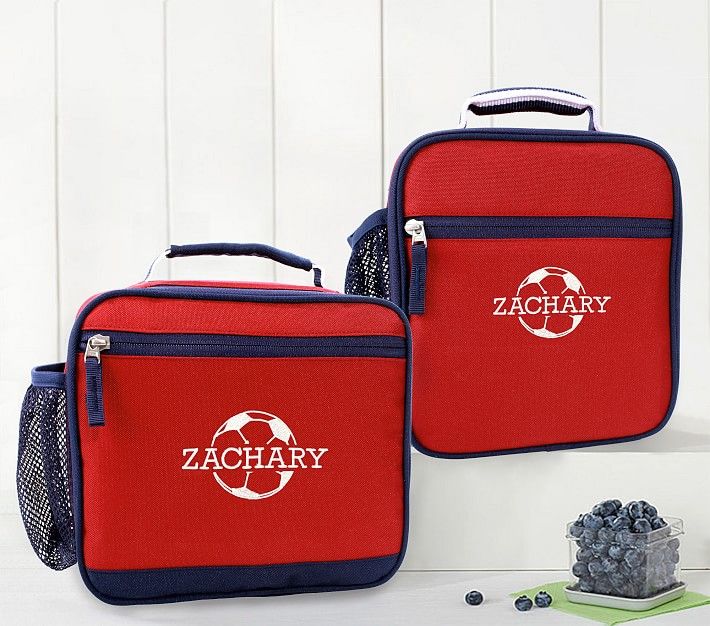 Mackenzie Red Navy Trim Solid Lunch Boxes | Pottery Barn Kids