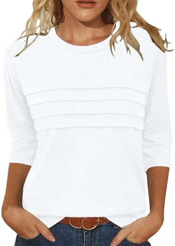 JomeDesign 3/4 Length Sleeve Womens Tops Round Neck Casual Tunic Tops Pleated Shirts Dressy | Amazon (US)
