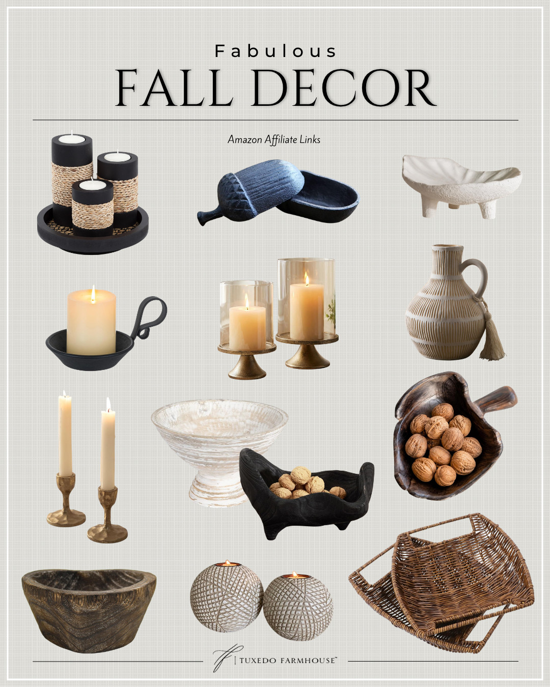 Fabulous fall decor finds from Amazon! 🍂🤎 I love adding pieces with rich texture, warm wood tones, aged brass and a little black for contrast. These bowls, candleholders, baskets and decorative accents are perfect for styling coffee tables, consoles, shelves and kitchen counters all season long!

#LTKHome #LTKSeasonal #LTKStyleTip #AmazonHome #AmazonFinds #FallDecor #FallHome #CozyDecor 

 #LTKSeasonal #LTKHome #LTKSaleAlert