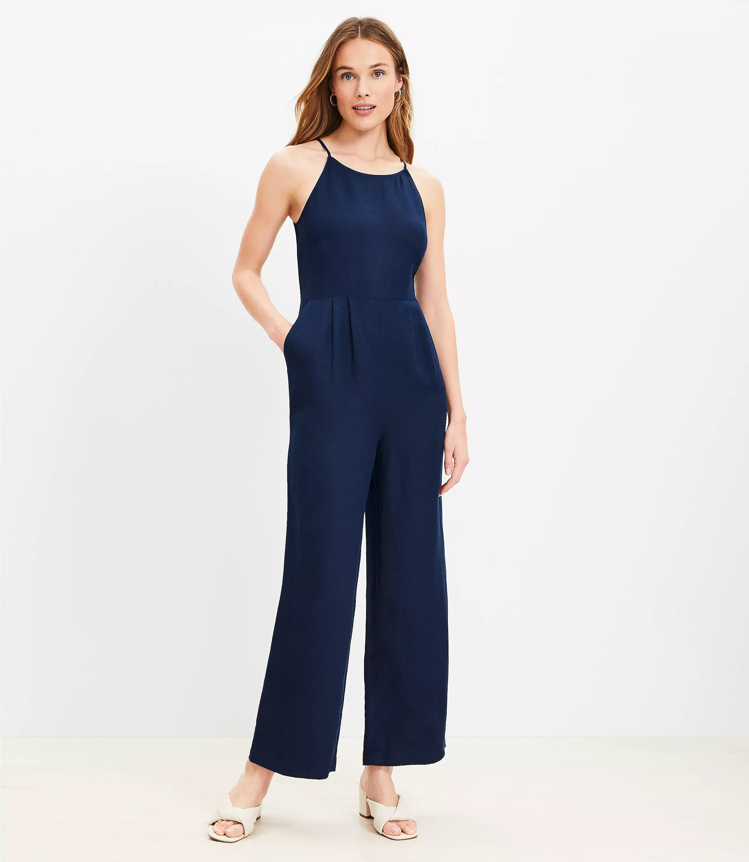 Linen Blend Tie Front Jumpsuit | LOFT