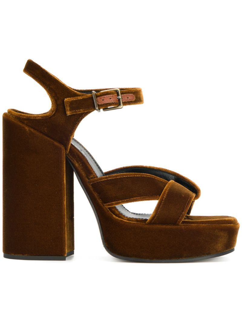 Jil Sander - platform sandals - women - Leather/Velvet - 37, Brown, Leather/Velvet | FarFetch US