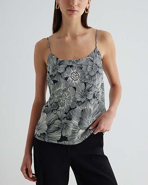 Satin Floral Scoop Neck Downtown Cami | Express