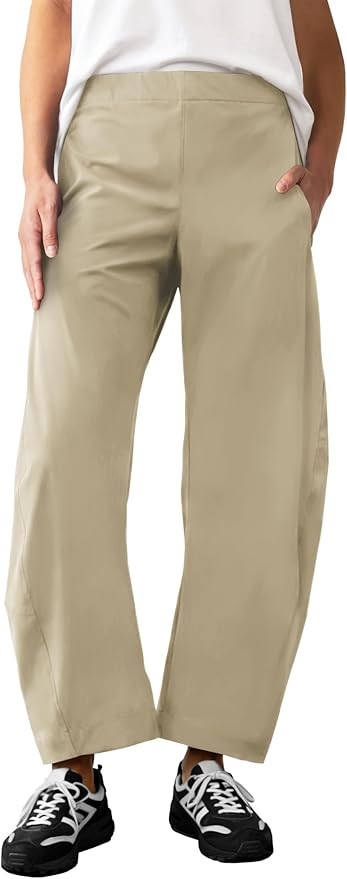 Womens Elastic Waist Barrel Travel Pants Baggy Tapered Leg Ankle Hiking Pants with Pockets 2026 | Amazon (US)