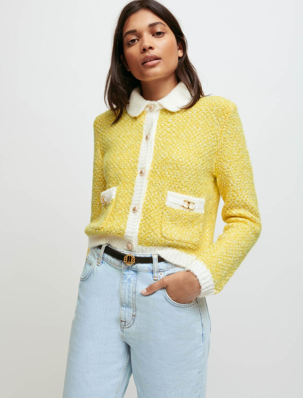 Fancy knit cardigan with horsebit detail | Maje US