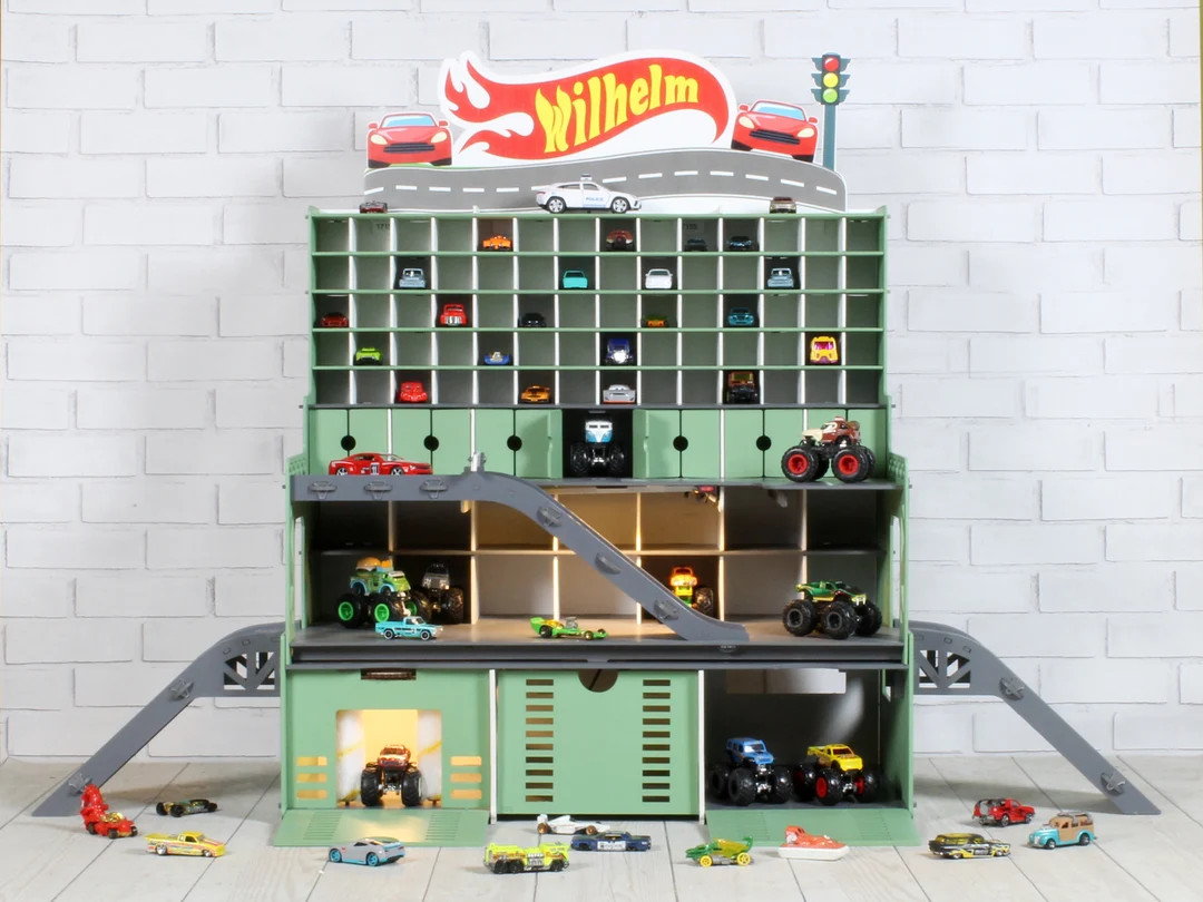 Toy Garage for 1/64 and 1/32 Scale Toy Cars, Personalized Toddler Boy Gift, Toy Road, Ramp With D... | Etsy (US)