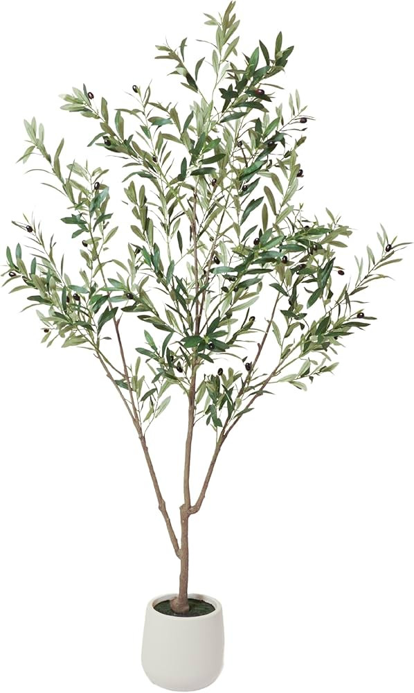 Retrograde Fake Olive Tree with Planter Included (6ft) Silk Leaves Artificial Tree for Aesthetic ... | Amazon (US)