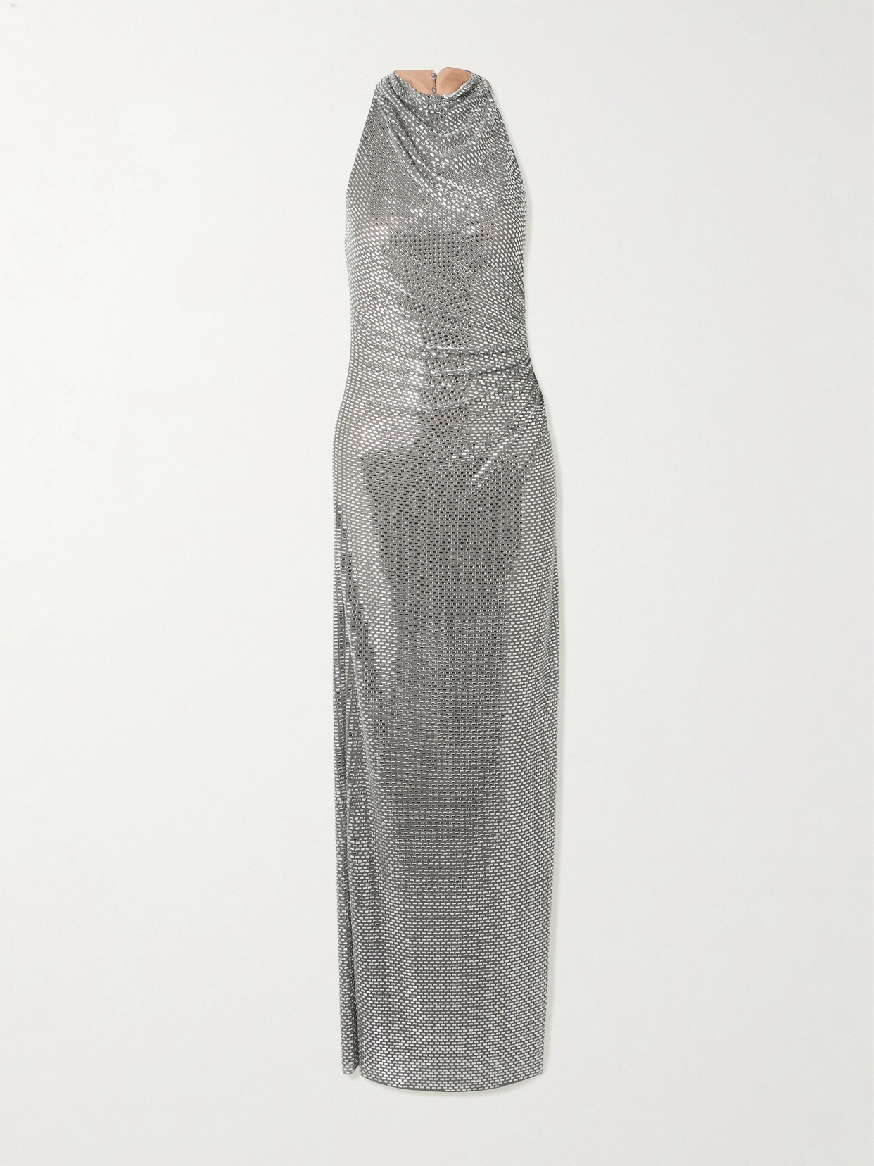 Self-Portrait - Embellished Draped Mesh Halterneck Maxi Dress - Gray | NET-A-PORTER (US)