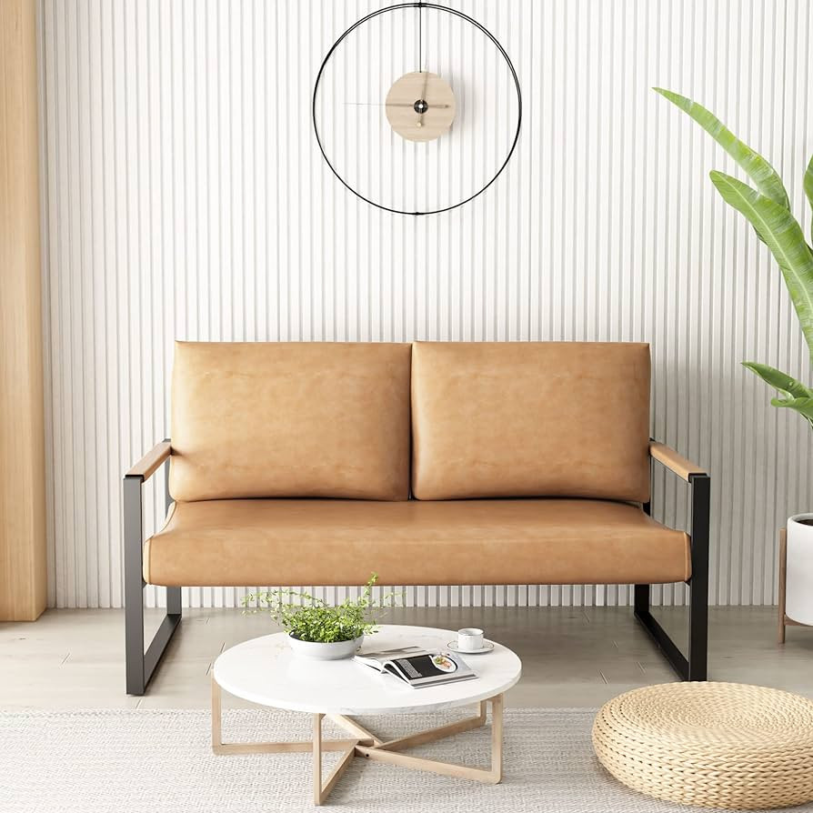 AWQM Faux Leather Sofa,Mid-Century Loveseat Sofa,2 Seat Couch,Classic Sofa Upholstered with Remov... | Amazon (US)