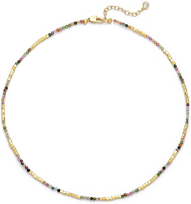 MTMY Beaded Gemstone Choker Necklace for Women, 14K Gold Plated Boho Colorful Natural Stone Bead ... | Amazon (US)