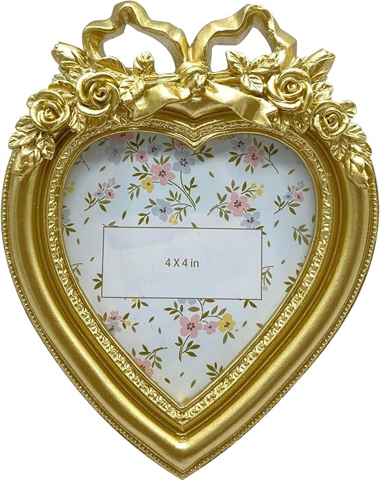 Cute Picture Frame with Heart Shape,Hand-Crafted Resin Vintage Ornate Style Picture Frames for Wa... | Amazon (US)