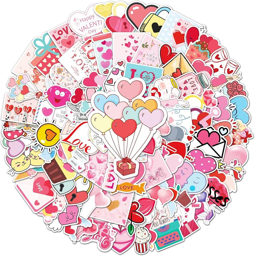 Cerlaza 100Pcs Valentines Day Stickers Heart Stickers, Self-Adhesive Heart Sticker for Valentine ... | Amazon (US)