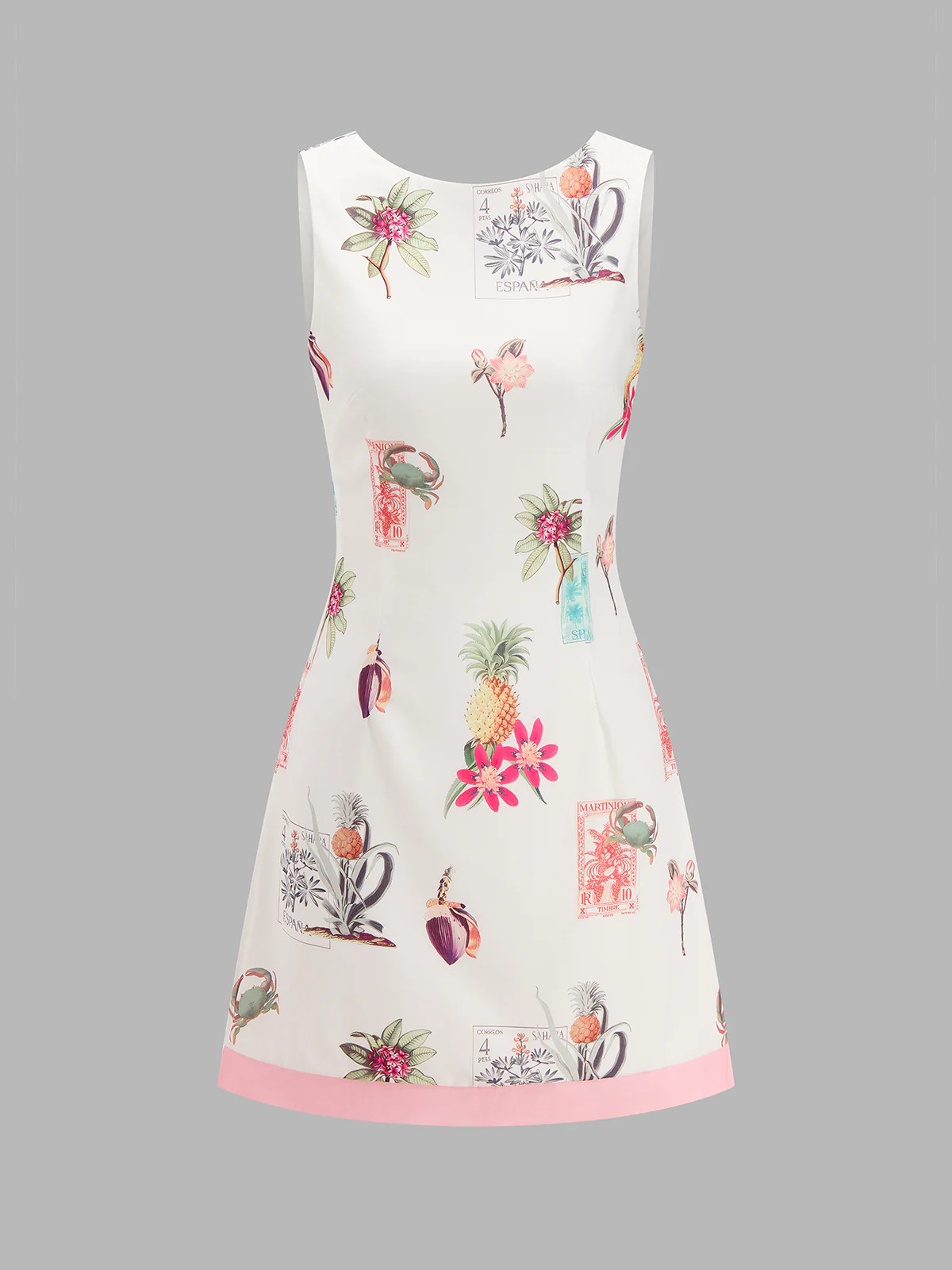 Cotton Linen Tropical Print Sleeveless Dress | Commense