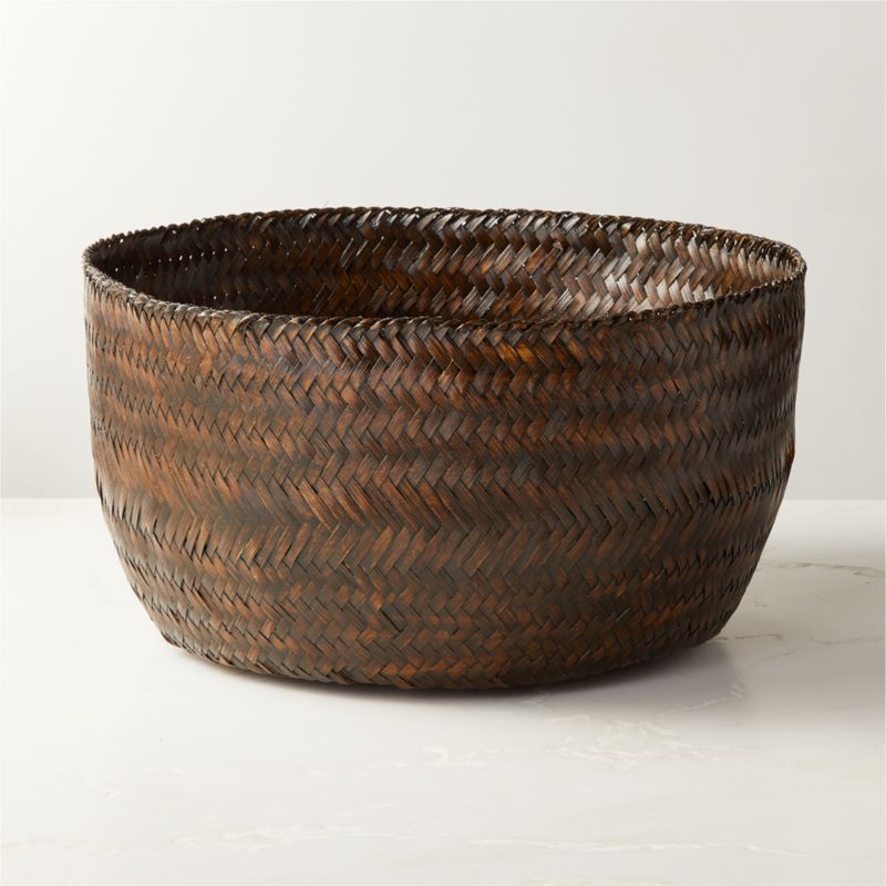 Rook Modern Handwoven Bamboo Decorative Storage Basket Large + Reviews | CB2 | CB2