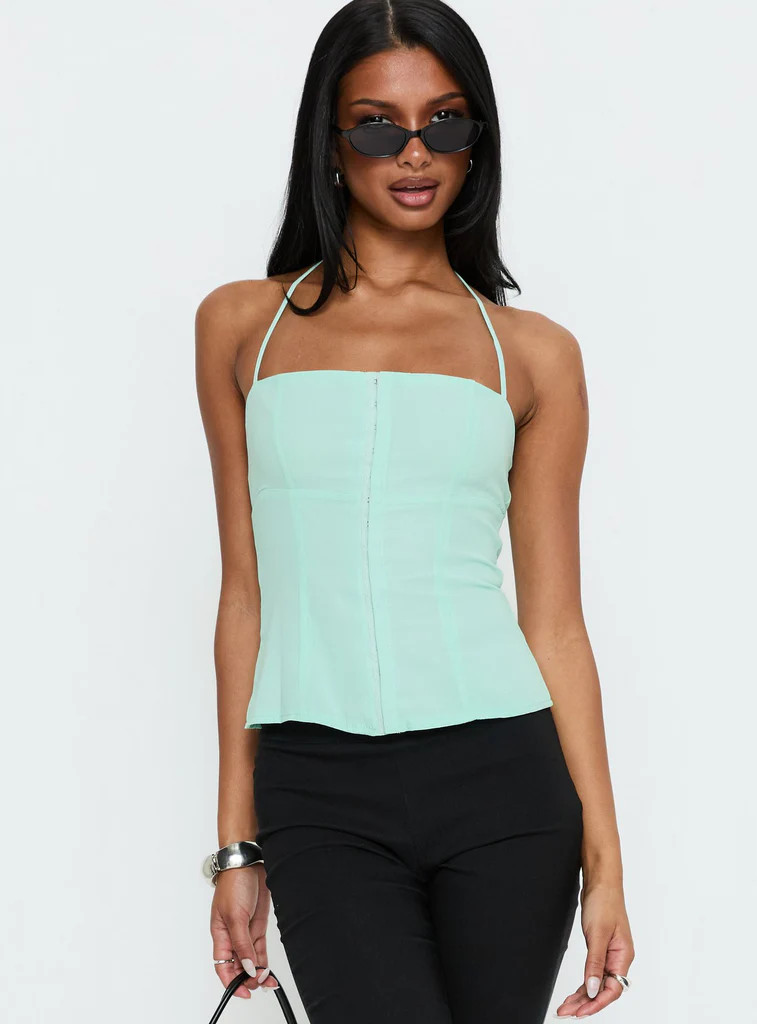 Delamere Tie Neck Top Aqua | Princess Polly US