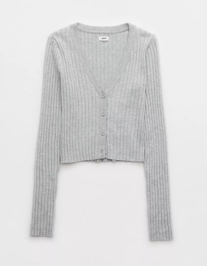 Aerie Wide Rib Cropped Cardigan | American Eagle Outfitters (US & CA)