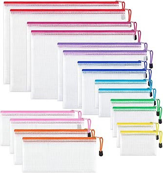 JARLINK 18 Pack 8 Sizes Mesh Pouch, 9 Colors, Waterproof Zipper Bags Document Multipurpose Travel... | Amazon (US)