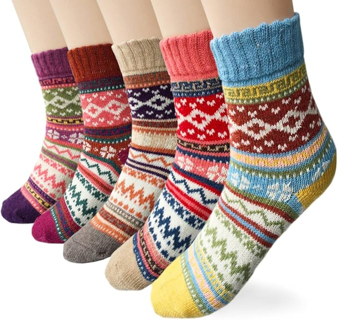 Loritta 5 Pairs Womens Wool Socks Thick Knit Vintage Winter Warm Cozy Crew Socks Gifts | Amazon (US)