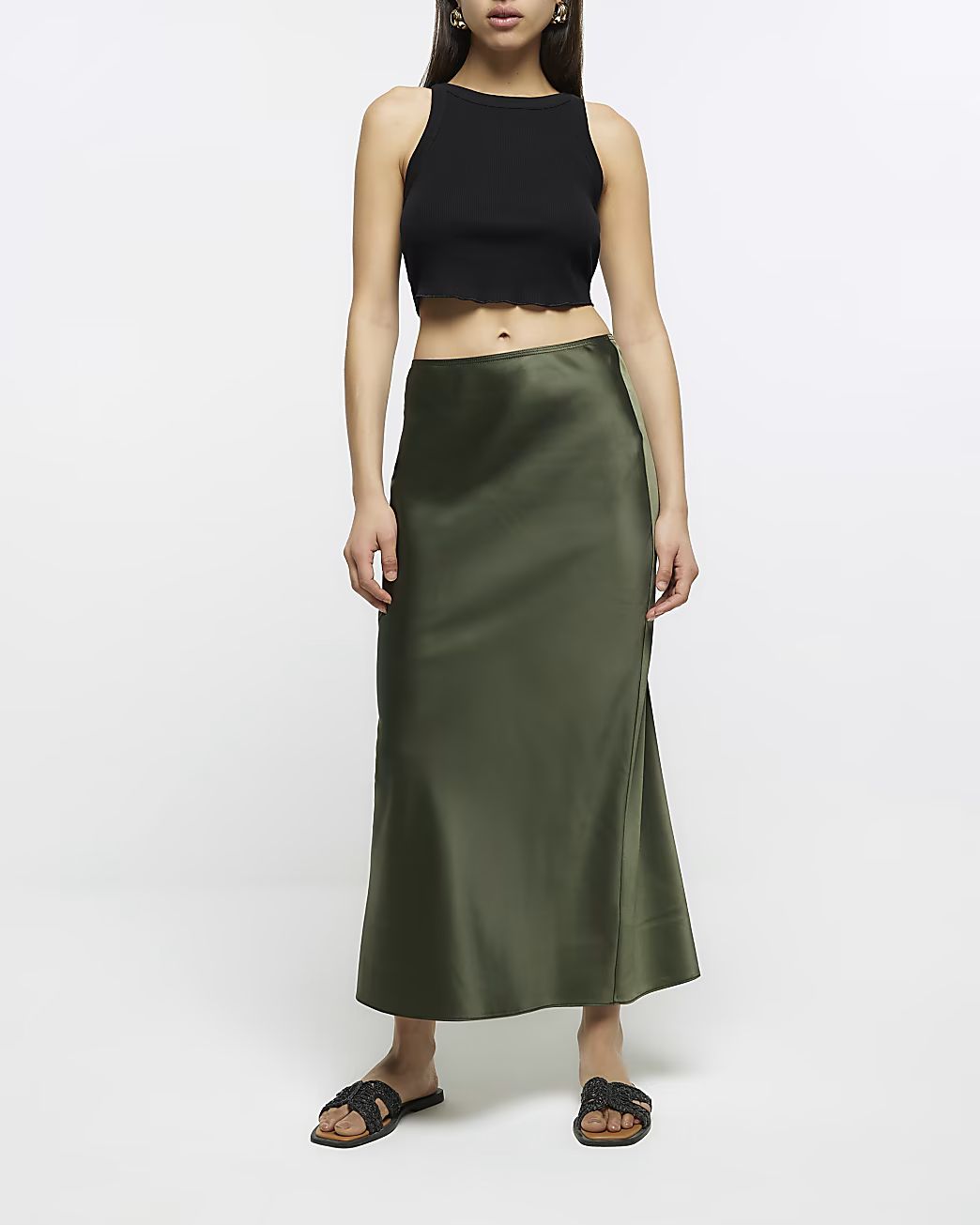 Khaki satin maxi skirt | River Island (UK & IE)
