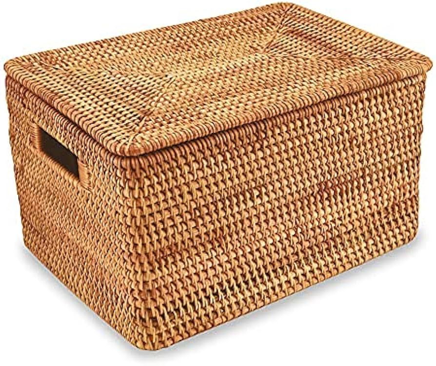 Rattan Basket With Lid, Large Lidded Basket For Storage Rattan Box(15.3" L×11.4"W×9.5"H) | Amazon (US)