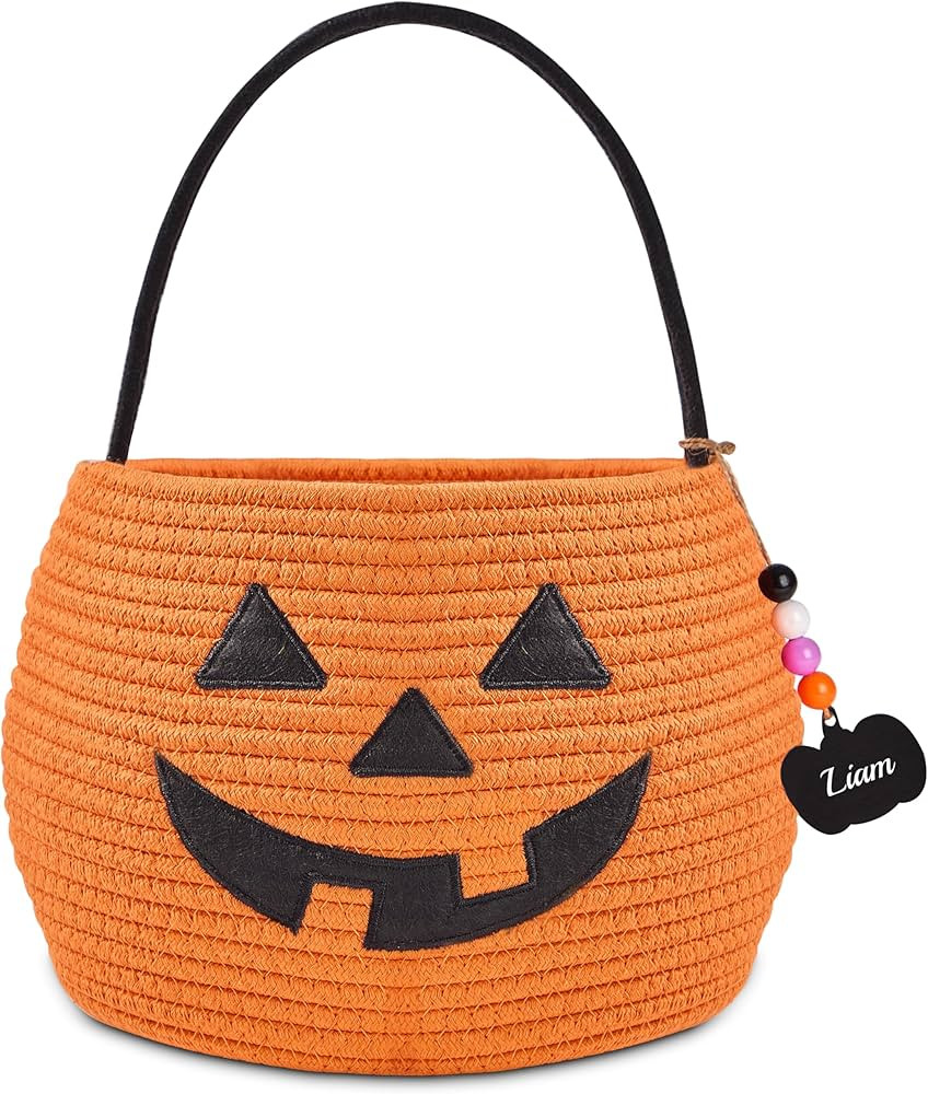 Halloween Basket, Halloween Trick or Treat Pumpkin Candy Bucket, Woven Personalized Halloween Bas... | Amazon (US)
