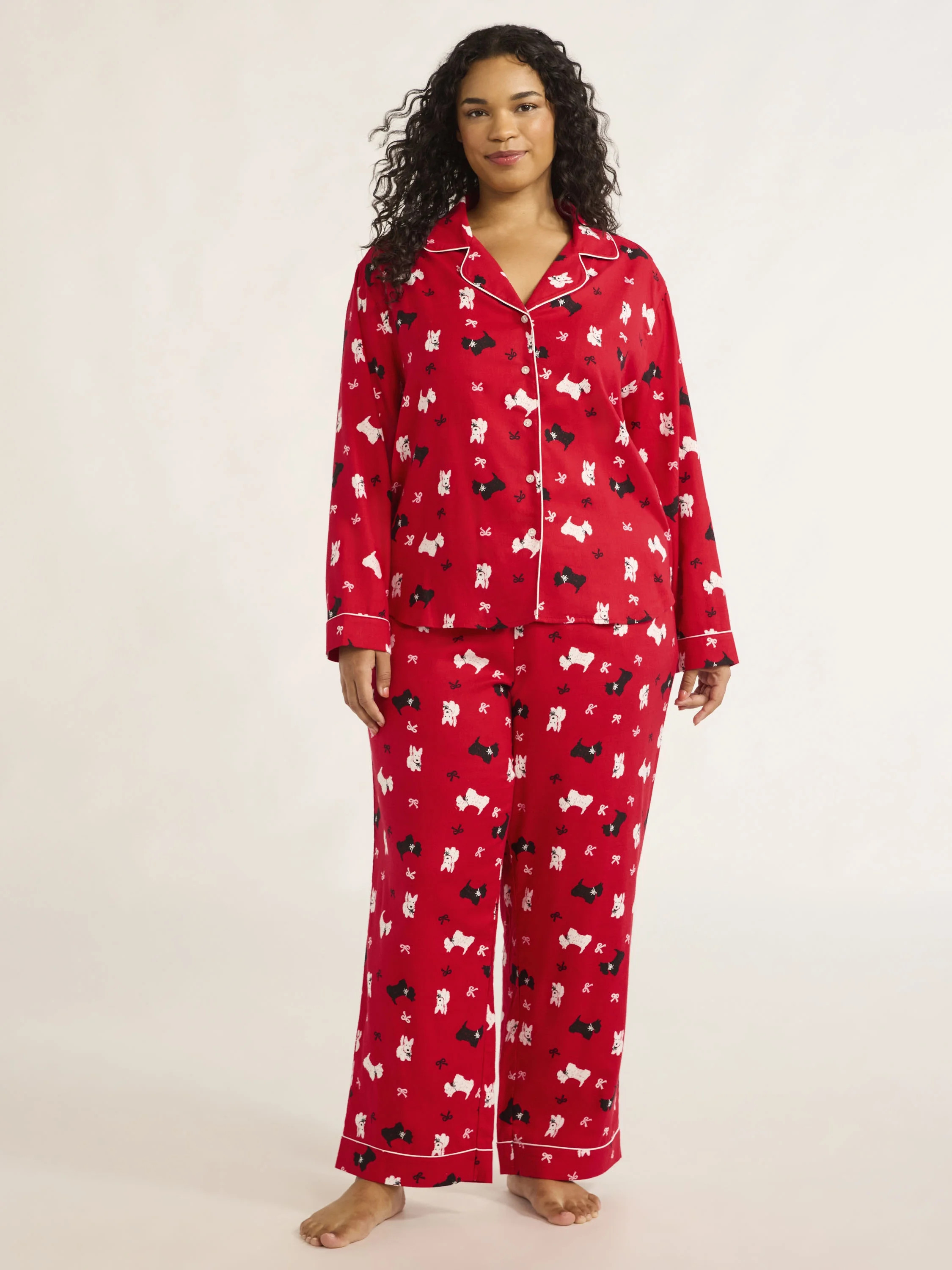 Joyspun Women's Flannel Long Sleeve Top and Pants Pajama Set, 2-Piece, Sizes XS-3X | Walmart (US)
