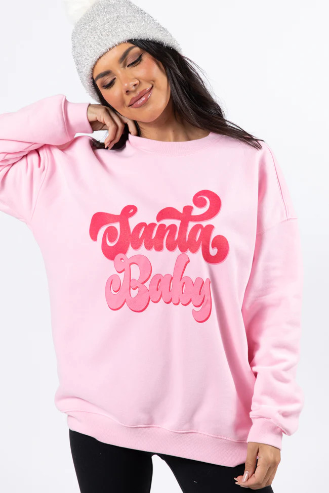 Santa Baby Light Pink Oversized Graphic Sweatshirt | Pink Lily