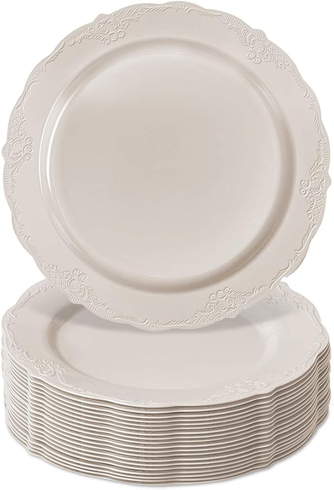 10.25" DISPOSABLE DINNERWARE PLATES | Premium Reusable Plastic | Vintage - Cream | 20 Pieces | Amazon (US)
