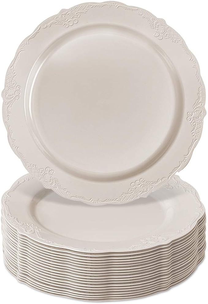 10.25" DISPOSABLE DINNERWARE PLATES | Premium Reusable Plastic | Vintage - Cream | 20 Pieces | Amazon (US)