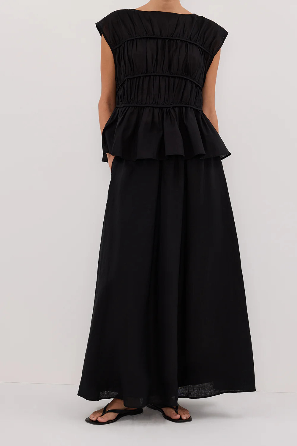 GEMIMA BLACK LINEN MIDI SKIRT | DISSH