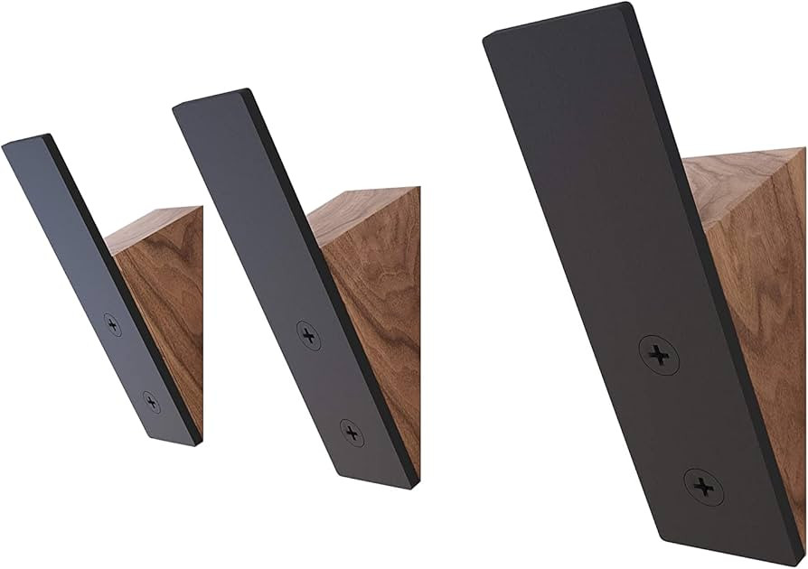 Wall Coat Hook Rack - Set of 3 - Black Walnut Wood Black Metal Decorative Hat Hooks for Hanging C... | Amazon (US)