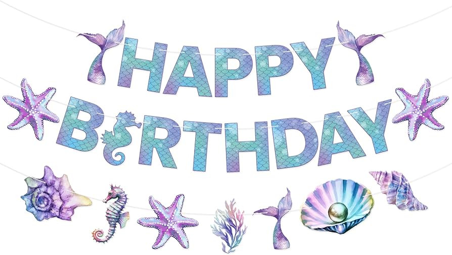 KatchOn, Blue Happy Birthday Banner - 10 Feet, No DIY | Happy Birthday Sign,mermaid party decorat... | Amazon (US)